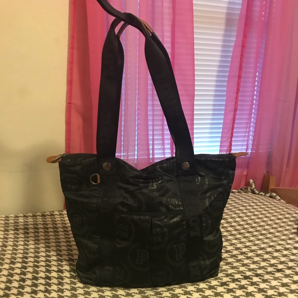 VS PINK BLACK ZIP TOTE